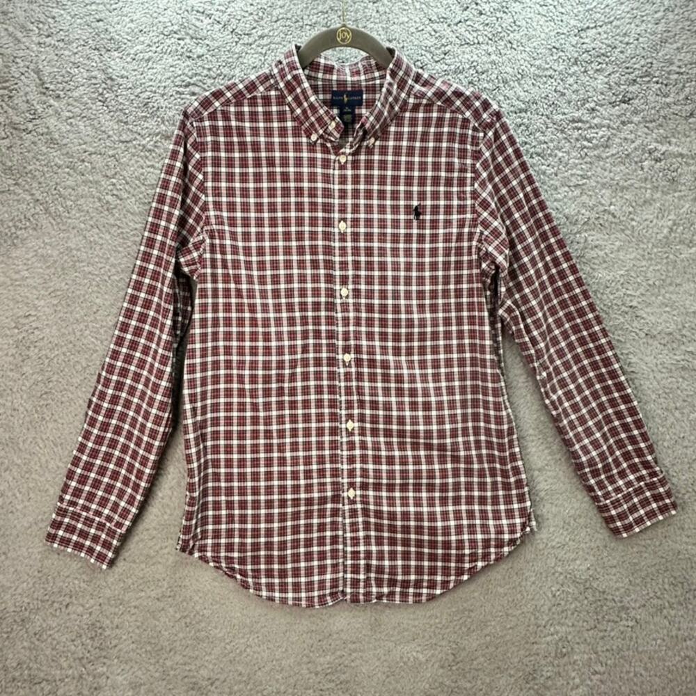 Polo Ralph Lauren Youth XL Red‎ Plaid Button Up Long Sleeve Shirt Classic Preppy